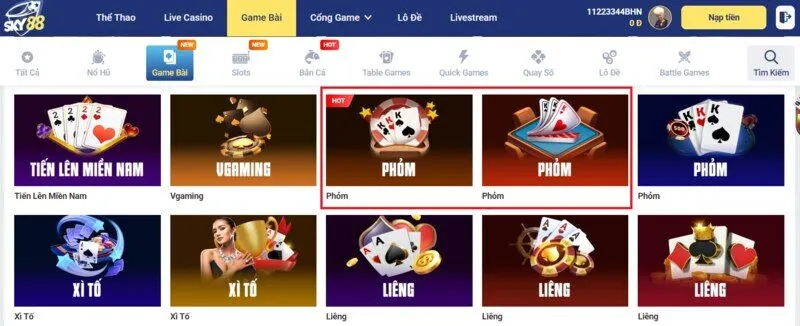 Game bài Phỏm Sky88